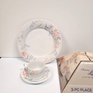 Flowers by American Limoges Set 2 Porcelain 3 Piece Place Setting Made in Japan